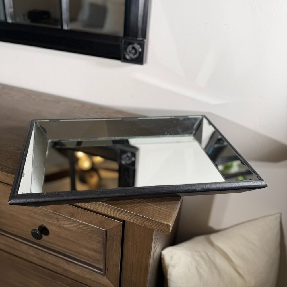 Mirrored Decorative Tray 19x10 Black Frame Bar Cart Vanity Decor